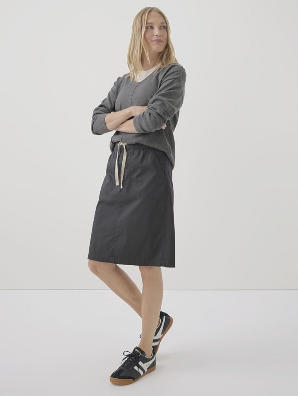 Pact Charcoal Drawstring Midi Skirt Size L